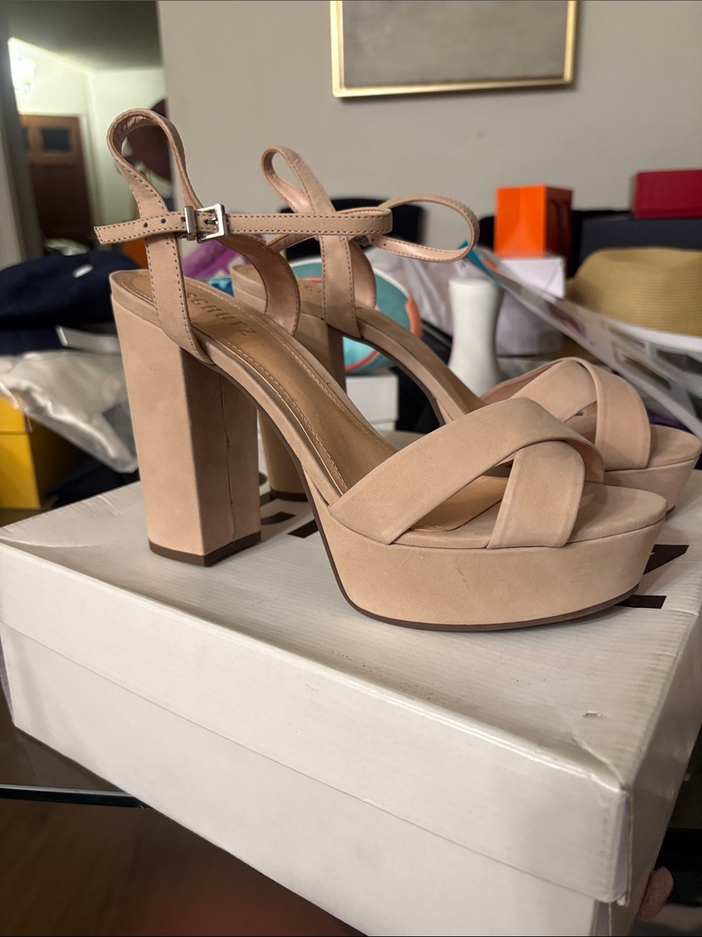 SCHUTZ Blush Nude Platform Block Heel Sandals #76
